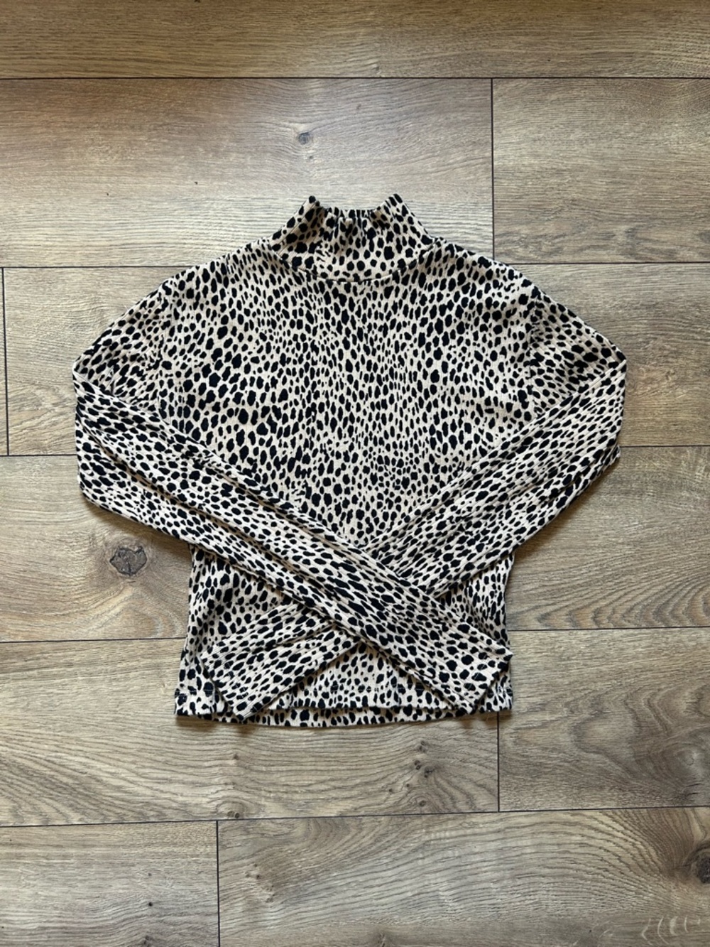 Brandy Melville Beige and Black Leopard Mock Neck Top